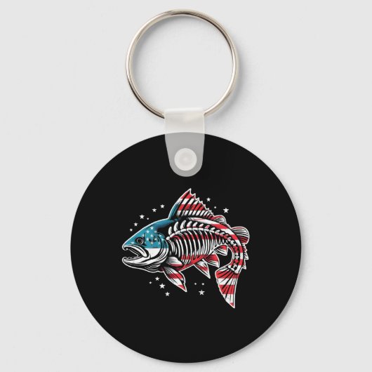 Tie Dye Skeleton Salmon Amerikaanse 4th of July Vi Sleutelhanger (Voorkant)