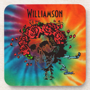 Tie Dye Skull met Rozen Bier Onderzetter