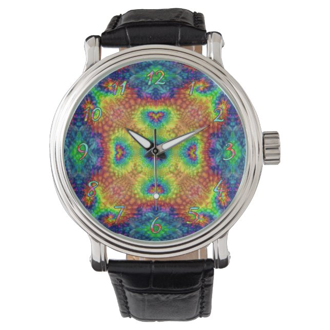 Tie Dye Sky  Fractal Kaleidoscope Horloge (Voorkant)
