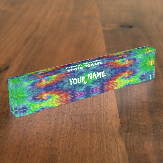 Tie Dye Sky  Fractal Kaleidoscope Naambordje (Zijkant)