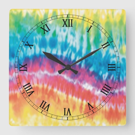 Tie Dye Square Roman Numeras Clock Vierkante Klok (Voorkant)
