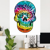Tie Dye Sugar Skull Dia de Los Muertos Poster (Thuiskantoor)