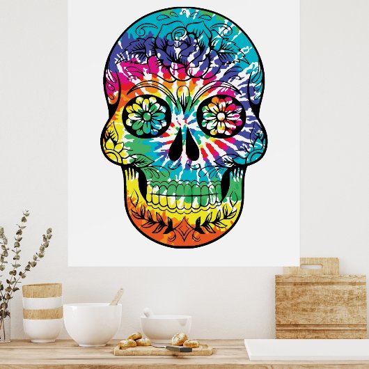 Tie Dye Sugar Skull Dia de Los Muertos Poster (Keuken)