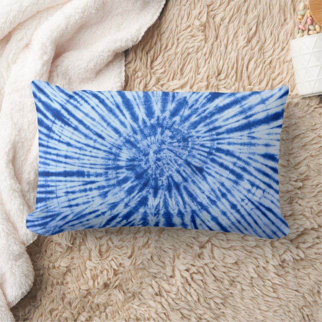Tie Dye Swirl Blue Print Lumbar Pillow Kussen (Deken)