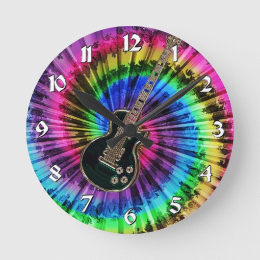 Tie Dye Swirl Electric Music Guitar Clock Ronde Klok (Voorkant)