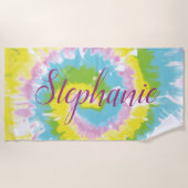 Tie Dye Swirl Yellow Blue Personalized Summer Strandlaken (Voorkant)