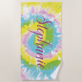 Tie Dye Swirl Yellow Blue Personalized Summer Strandlaken (Voorkant)