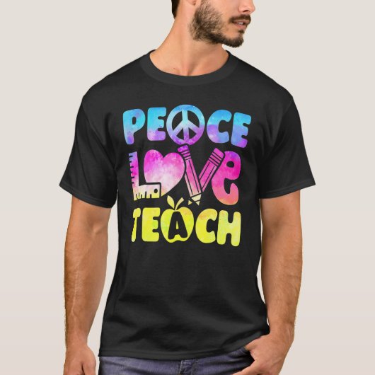 Tie Dye Teacher Peace Love Teach First Day 100 Day T-shirt (Voorkant)