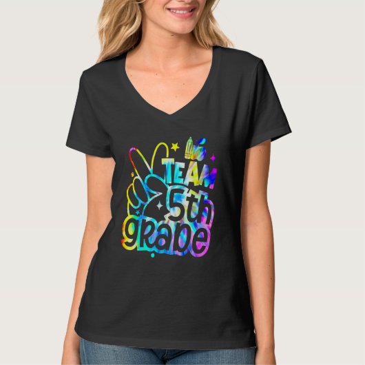 Tie Dye Team Fifth 5th Grade Teacher Student Back T-shirt (Voorkant)