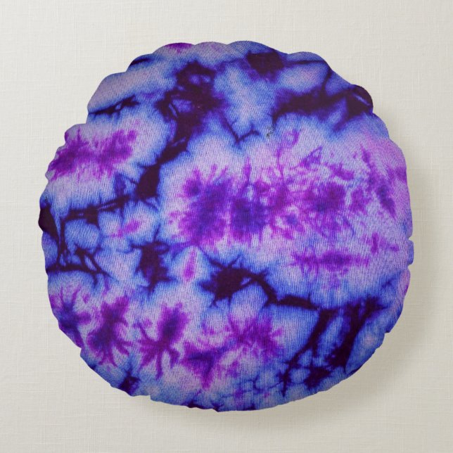 Tie Dye tinten van Paarse & Blauw Rond Kussen (Voorkant)