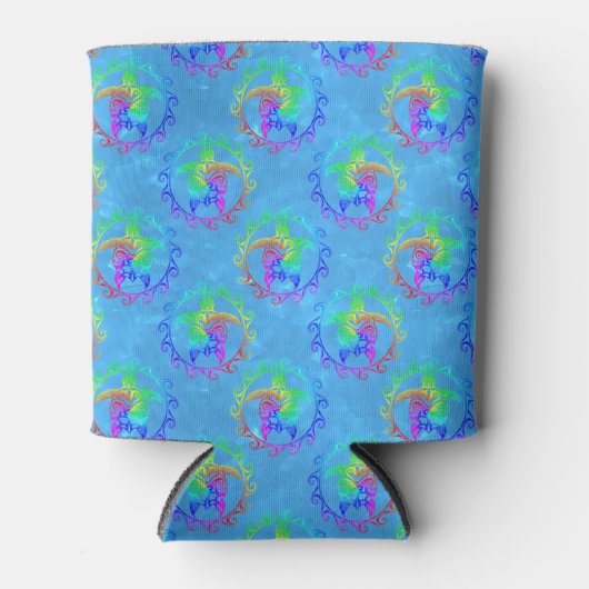 Tie Dye Tribal Turtle Moari Sun Light Blue Blikjeskoeler (Voorkant)
