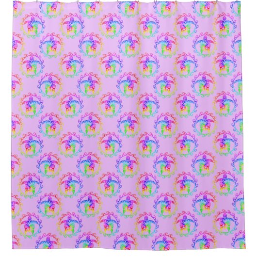 Tie Dye Tribal Turtle Moari Sun Pink Douchegordijn (Voorkant)