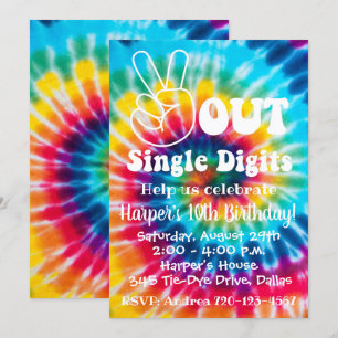 Tie Dye Uitnodiging 10e Verjaardag Peace Out