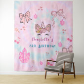 Tie Dye Unicorn Coquette Bow Birthday Backdrop Wandkleed (In situ)