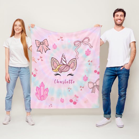  Tie Dye Unicorn Coquette Bow  Fleece Deken (In situ)