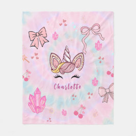  Tie Dye Unicorn Coquette Bow  Fleece Deken