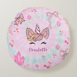  Tie Dye Unicorn Coquette Bow  Rond Kussen
