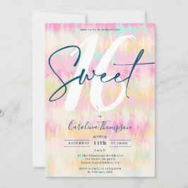 Tie dye unicorn regenboogpastelfoto Sweet 16 Kaart