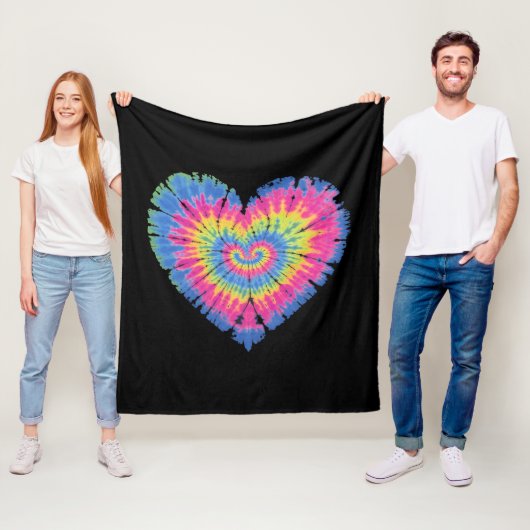 Tie Dye Valentijns Kleurrijke Harten Dag Fleece Deken (In situ)