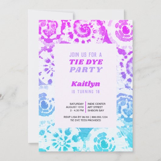 Tie Dye Verjaardag Party Retro Summer Bright Kaart (Voorkant)