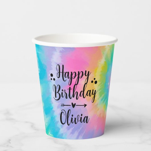 Tie Dye Verjaardag Retro Paper Cup Papieren Bekers (Voorkant)