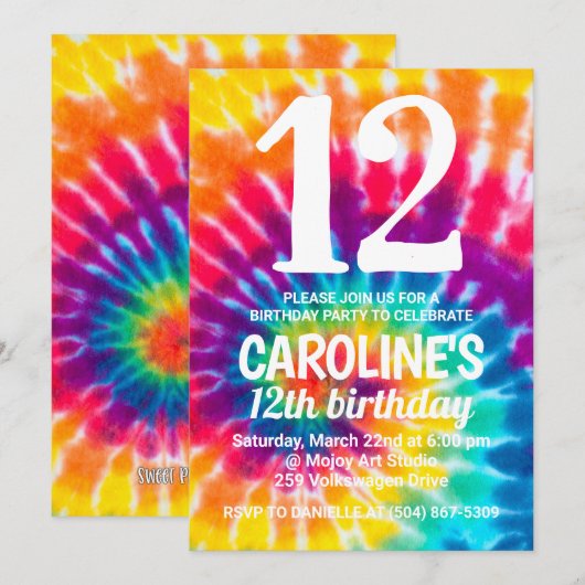 Tie Dye Verjaardag Uitnodigen Kaart (Voorkant / Achterkant)