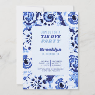 Tie Dye Verjaardagsfeest Blauw Shibori Kaart