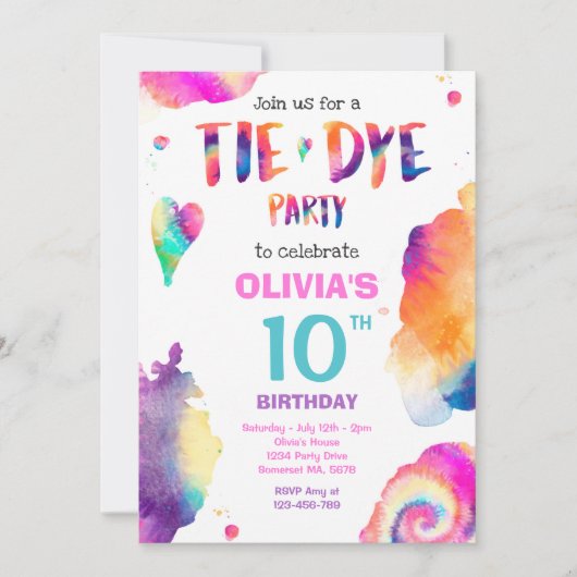 Tie Dye Verjaardagsfeest Bright Tie Dye Hippy Part Kaart (Voorkant)