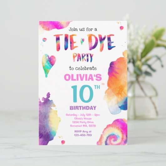 Tie Dye Verjaardagsfeest Bright Tie Dye Hippy Part Kaart (Staand voorkant)