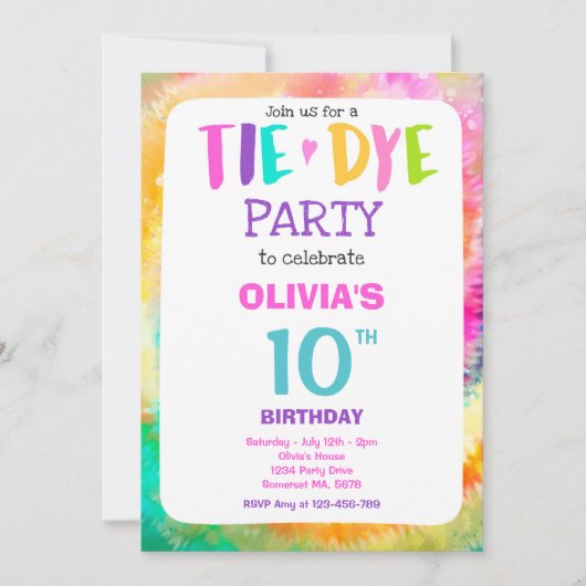 Tie Dye Verjaardagsfeest Bright Tie Dye Hippy Part Kaart (Voorkant)