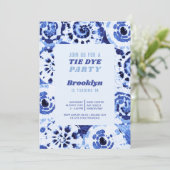 Tie Dye Verjaardagsfeestje Blue Shibori Kaart (Staand voorkant)