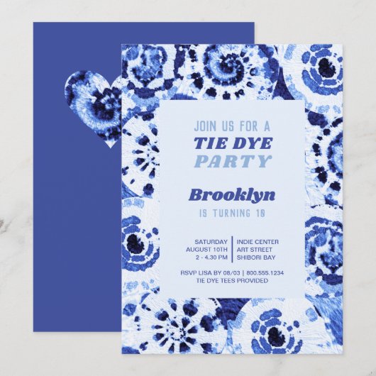 Tie Dye Verjaardagsfeestje Blue Shibori Kaart (Voorkant / Achterkant)