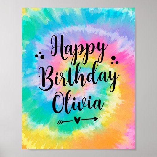 Tie Dye Verjaardagsfeestje teken Poster (Voorkant)