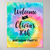 Tie Dye Verjaardagsfeestje Welkomstbord Retro Hipp Poster (Voorkant)