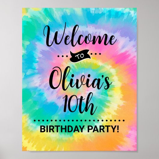 Tie Dye Verjaardagsfeestje Welkomstbord Retro Hipp Poster (Voorkant)