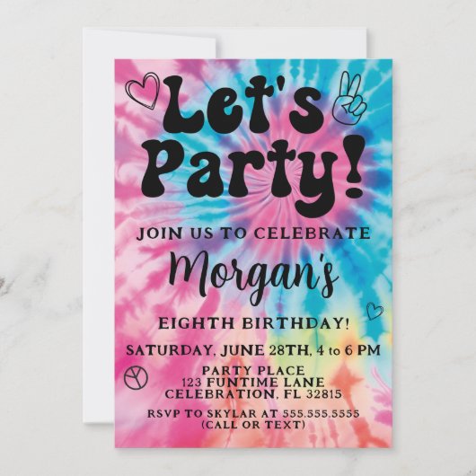 Tie Dye Verjaardagsfeestuitnodiging Kaart (Voorkant)
