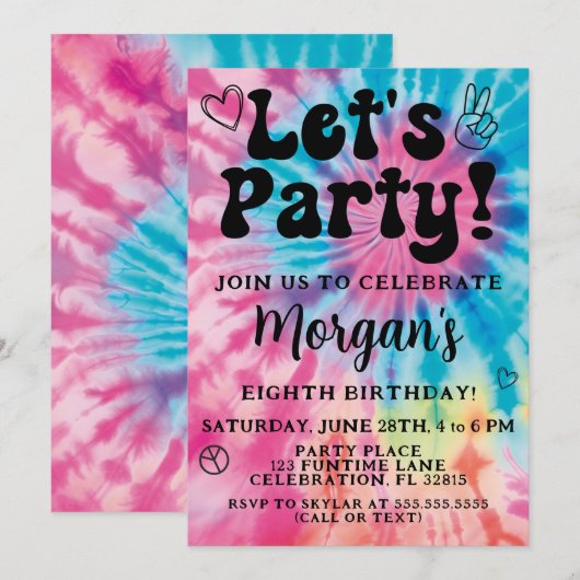 Tie Dye Verjaardagsfeestuitnodiging Kaart (Voorkant / Achterkant)
