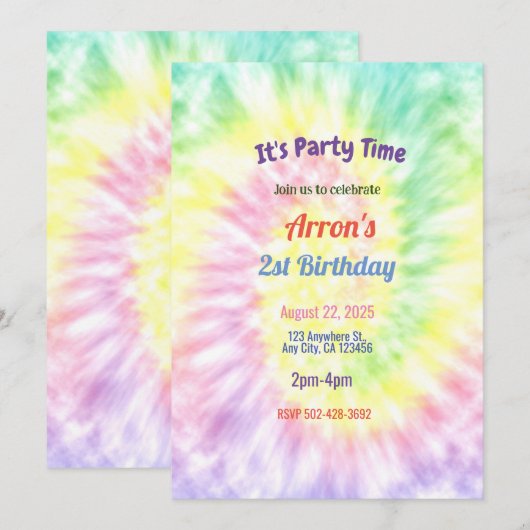 Tie Dye Verjaardagsfeestuitnodiging Kaart (Voorkant / Achterkant)