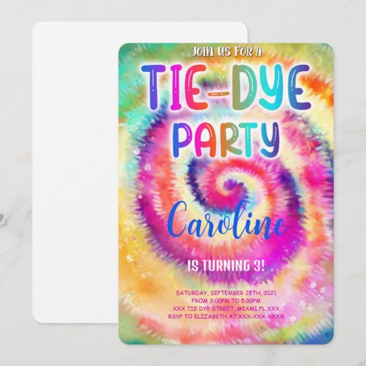 Tie Dye verjaardagsuitnodiging Kaart (Voorkant / Achterkant)