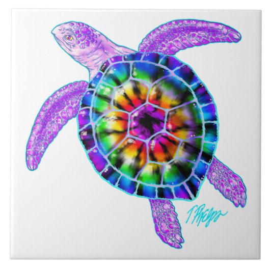 Tie Dye Zee Turtle Tile Tegeltje (Voorkant)