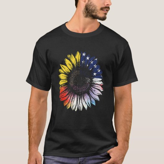 Tie Dye Zonnebloem Amerikaanse vlag 4th of July Pa T-shirt (Voorkant)