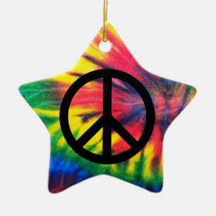 Tie Dye Zwarte Vredesteken Keramisch Ornament
