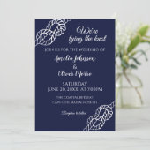 Tied The Knot Nautical Rope White Navy Wedding Kaart (Staand voorkant)
