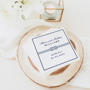 Tied the Knot Navy Blue Nautical Wedding Monogram Servet