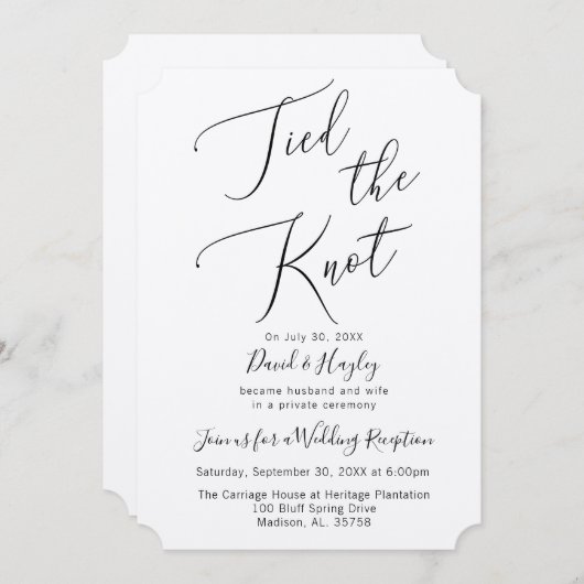 Tied the Knot Wedding Reception Invitation Kaart (Voorkant / Achterkant)