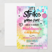 TieDye bowling staking Girl Birthday nodig. Kaart (Voorkant / Achterkant)