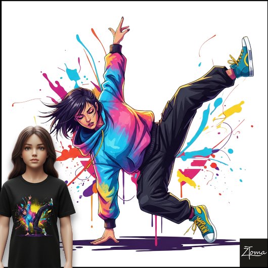 Tiedye-danser Breakdance-pose Spat-art Tri-Blend Shirt