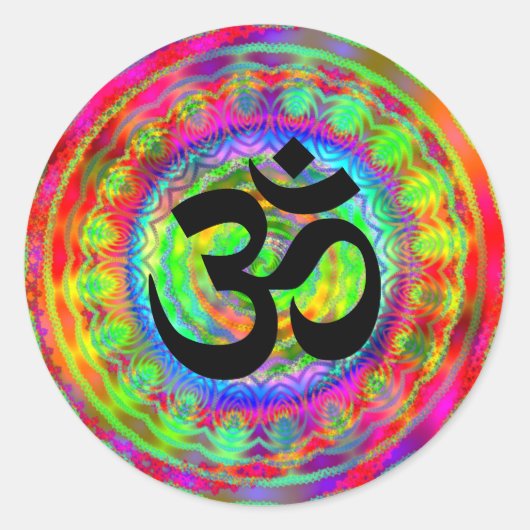 Tiedye doelwit met Om-symbool Ronde Sticker (Voorkant)