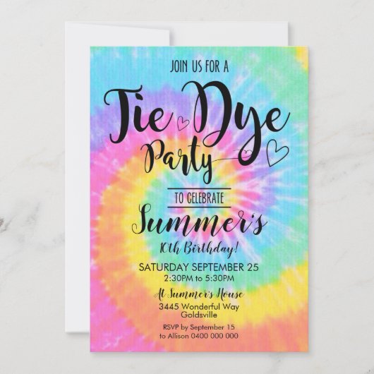 Tiedye-feest uitnodiging Hippy Tiedye (Voorkant)