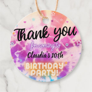 Tiedye girl verjaardag bedankt jullie de gunsten. bedankjes labels